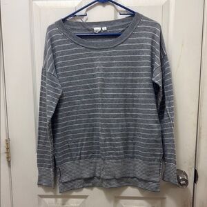 GAP Gray Crew Neck Striped Sweater
